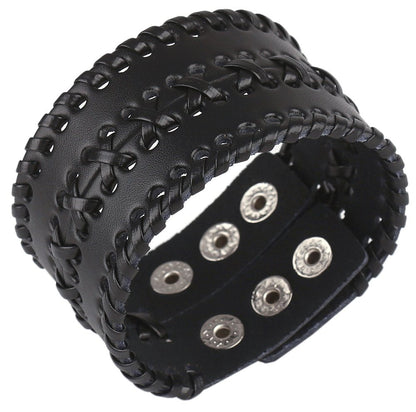 Hamoery Men Leather Bracelet Punk Braided Rope Alloy Bracelet Bangle Wristband