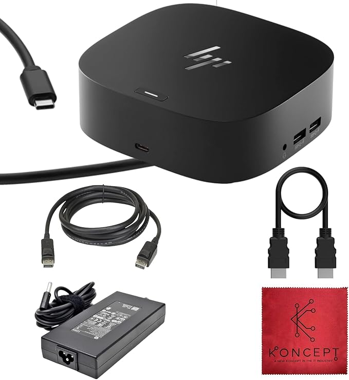 HP Docking Station for Laptop Dual Monitor and Charging - 5TW10AA / 5TW10UT / 5TW10AA#ABB USB-C G5 Dock with 120W + HDMI Cable + DisplayPort Cable (5TW10AA#ABB Renewed)