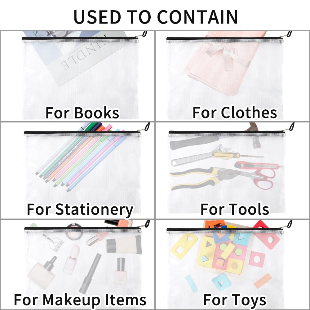 EOOUT 24pcs Mesh Zipper Pouch Bags, Plastic Zipper Bag for Organizing 13.5x9.5 Inches Letter Size, A4 Size, for Office Supplies