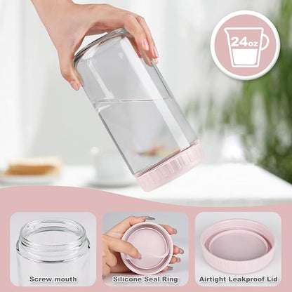 SHOWIN Overnight Oats Containers with Lids, 24oz Glass Jars with Lids 8 pcs, Pink, Wide Mouth Mason jars for Salad, Yogurt, Snacks, Meal Prep