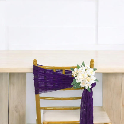 MDS® Pack of 10 PCS Cheesecloth Chair Sashes 17”x70” Gauze Rustic Aisle Decorations Designed Chair Bows for Wedding Birthday Baby Shower Reception Party Banquet Hotel Event Decoration - Purple