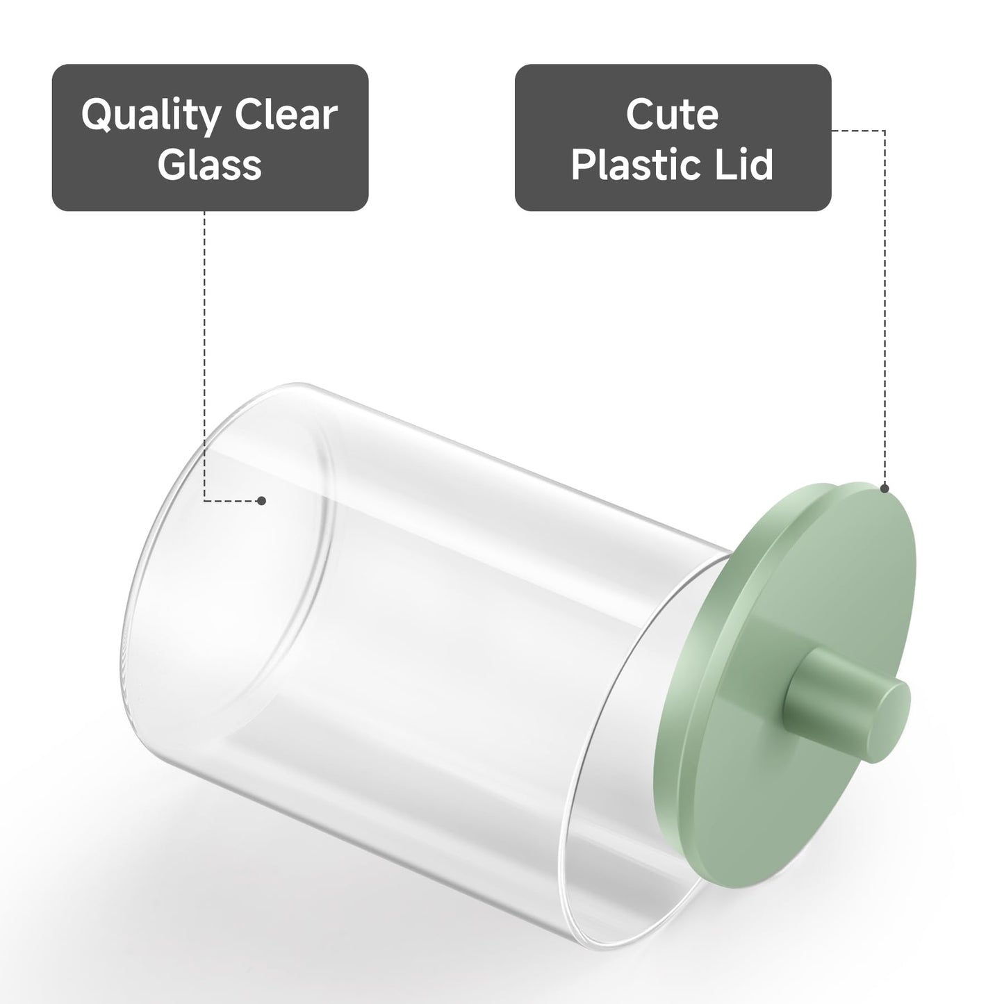 3 Pack Glass Qtip Holder Dispenser- 10 oz Clear Canister Apothecary Jar, Bathroom Vanity Storage Organizer Set for Cotton Swabs, Pads, Floss Picks, Small Containers for Makeup Storage (Green)