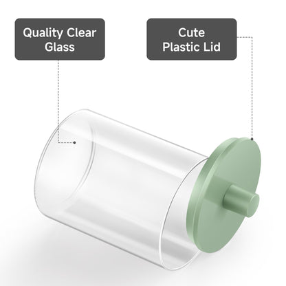 3 Pack Glass Qtip Holder Dispenser- 10 oz Clear Canister Apothecary Jar, Bathroom Vanity Storage Organizer Set for Cotton Swabs, Pads, Floss Picks, Small Containers for Makeup Storage (Green)