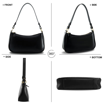 Shoulder Bags for Women Leather Hobo Sling Tote Handbag Retro Clutch Purse with 2 Removable Straps and Zipper Closure (black)