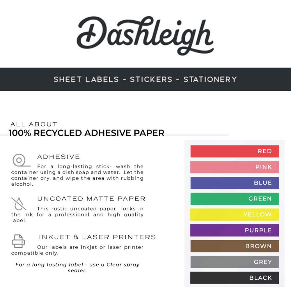 Dashleigh 8 oz Jar Labels, 100 Blank Printable Stickers 3x2 Inch for Candle Jars, Mason Jars, Glass Bottles - Self-Adhesive Recycled White Label Sheets for Inkjet and Laser Printer, Canning, Cosmetics