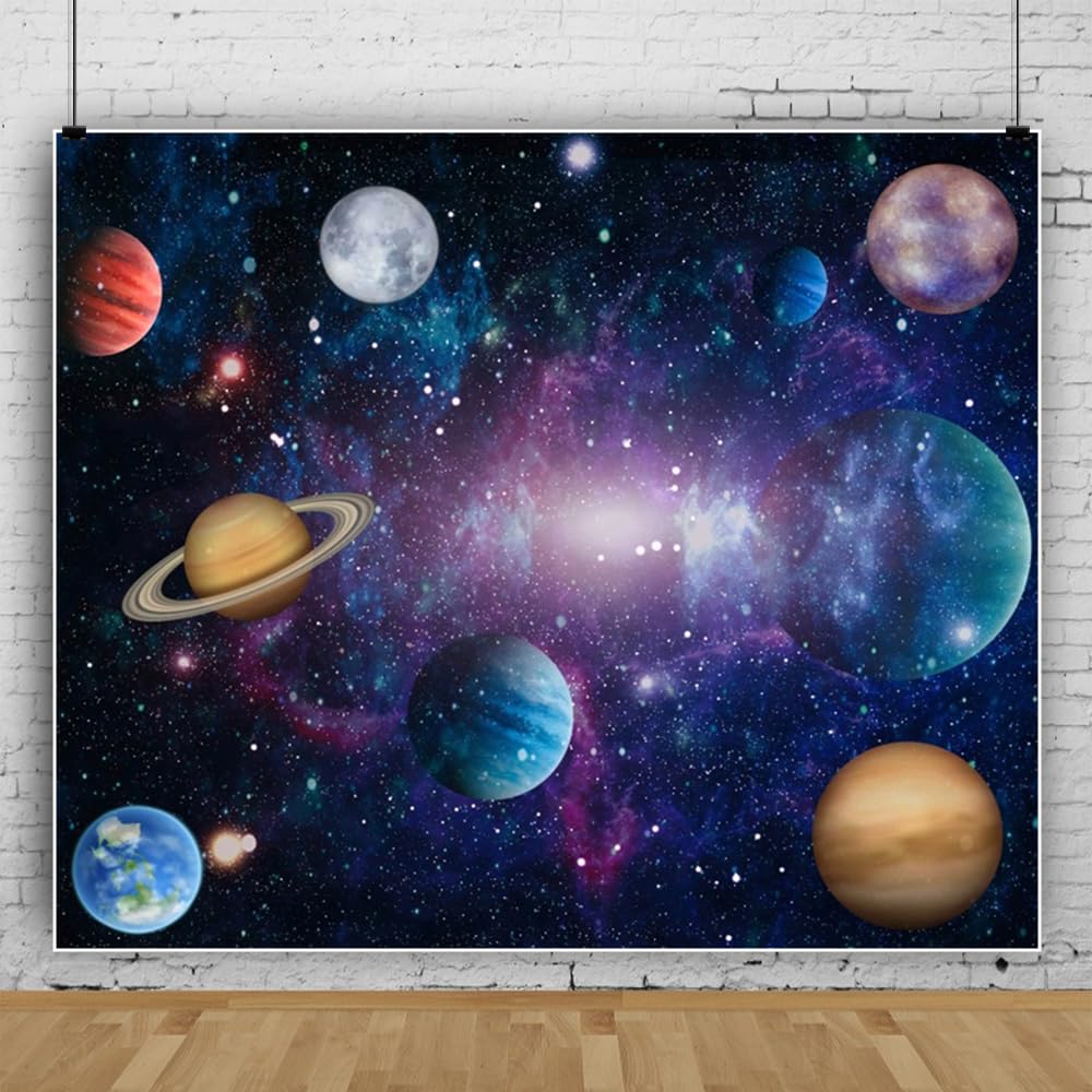 Canessioa Outer Space Backdrop Solar System Eight Major Planets Decorations Background Milky Way Starry Galaxy Theme Party Background Planet Birthday Party Cake Table Studio Props 10x8ft