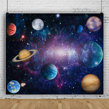 Canessioa Outer Space Backdrop Solar System Eight Major Planets Decorations Background Milky Way Starry Galaxy Theme Party Background Planet Birthday Party Cake Table Studio Props 10x8ft