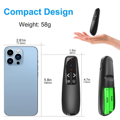 Wireless Presentation Clicker PowerPoint Presenter Remote : USB Type C Clicker with Red Laser Pointer Long Range PPT Control -Power Point Google Slide Advancer for Mac Laptop PC Computer Keynote