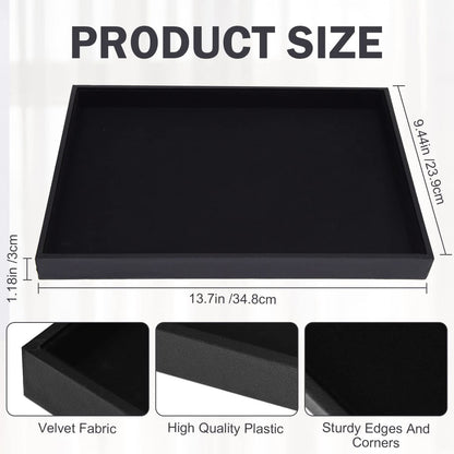 JETEHO Black Velvet Stackable Jewelry Tray Showcase Display Stackable Necklace Bracelet Ring Showcase Display Empty Plate (2 Pack)