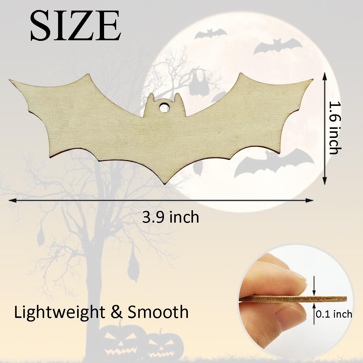 30pcs Unfinished Halloween Bat Wood DIY Crafts Cutouts Wooden Bat Shaped Hanging Ornaments for Halloween Party Haunted House Decorations