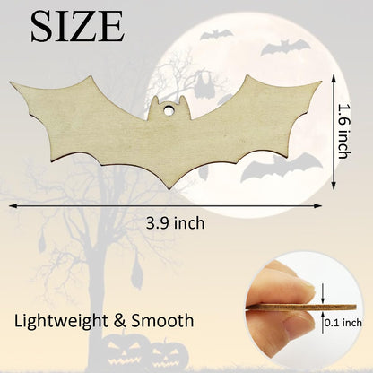 30pcs Unfinished Halloween Bat Wood DIY Crafts Cutouts Wooden Bat Shaped Hanging Ornaments for Halloween Party Haunted House Decorations