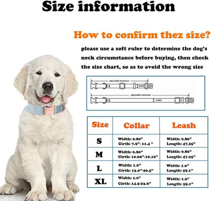 Love Dream Velvet Dog Collar and Leash Set, Soft & Comfy Adjustable Dog Leash and Collar with Heavy Duty Metal Buckle for Small Medium Large Dogs Training & Walking (Medium, Khaki)