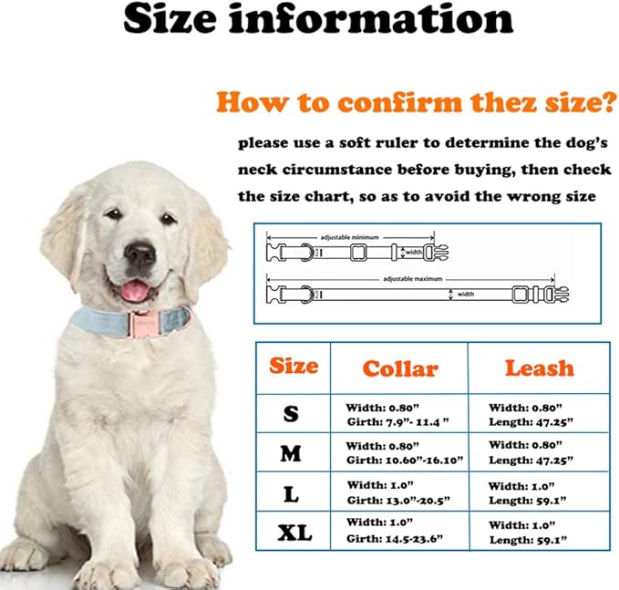 Love Dream Velvet Dog Collar and Leash Set, Soft & Comfy Adjustable Dog Leash and Collar with Heavy Duty Metal Buckle for Small Medium Large Dogs Training & Walking (Small, Grey)