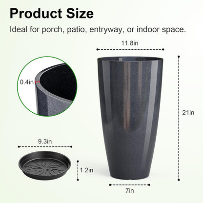 QCQHDU 21 inch Tall Planters for Outdoor & Indoor Plants, 2 Pack Sturdy Plant-Flower-Tree Pots for Front Porch Patio Deck Living Room Decor