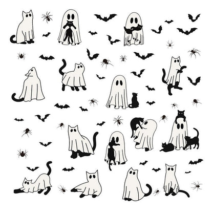 Halloween Ghost Window Clings for Glass 6 Sheets Cute Window Decals Spooky Window Stickers Cat Spider Reusable Windows Cling for Halloween Fall Party Home School Office Glass Supplies Decorations