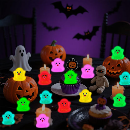 Vellibring 145pcs Halloween Luminous Mini Resin Ghost Figurines Glow in The Dark Cute Miniature Ghost Statue Micro Landscape Accessories for Halloween Party Favors Dollhouse Decorations