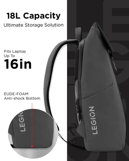 Lenovo Legion Gaming Backpack GB400 for Computers Up to 16 Inch - Lightweight Water Repellant Bag with Multiple Pockets, & Superior Valuables Protection for Gamers (Black)