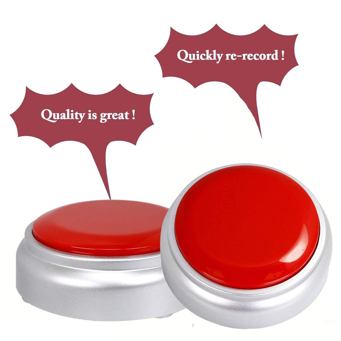 Sound Button- 30 Seconds Custom Recordable Talking Button-Record & Playback Your Own Message-Quality Voice Sound Recorder-Answer Buzzer (RED+Sliver)