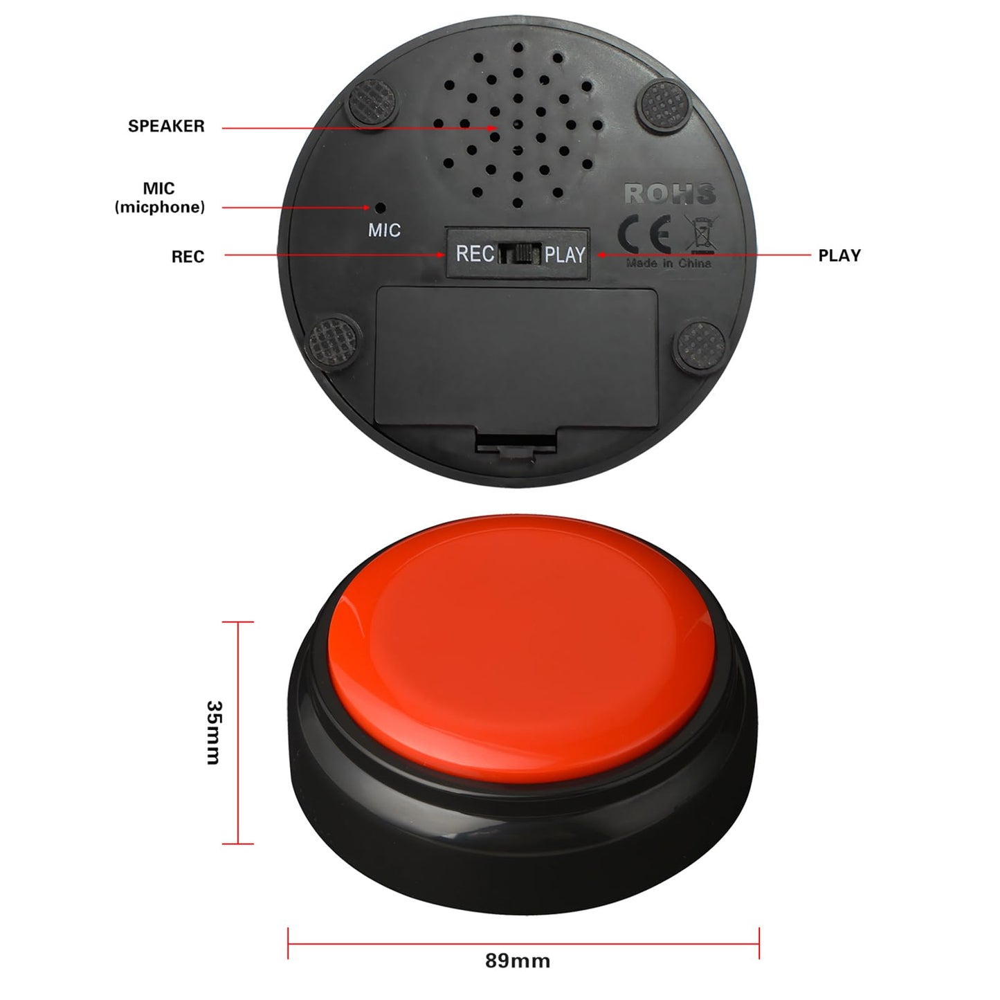 Red Record Buttons Recordable Button 30 Second Recording Buttons for Classroom Encouragement Words Desk Learning Record Daily Task