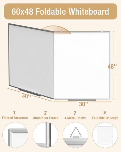 60"X 48" Large Magnetic Dry Erase Whiteboard, Wall Hanging Board with 4 Pens & 1 Dry Erasers & 6 Magnets, Sliver Aluminum Frame White