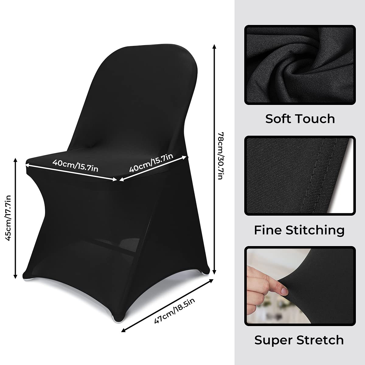 Babenest Spandex Folding Chair Covers - 30PCS Halloween Upgraded Universal Stretch Washable Fitted Chair Slipcovers Protector for Wedding, Holidays, Banquet, Party, Celebration (Black)