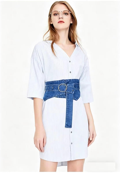 Harry Williams Women's Obi Waist Belt, Wide Wrap Cinch Style Denim Fabric Belts for 72-85CM Waist (Blue)