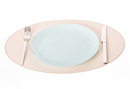 Nikalaz Oval Placemats Set (Pack of 4) Recycled Leather Table Mats 18 x 13 inches (45.7 x 33 Centimeters), Kitchen Dining Table Décor by Nikalaz (Beige - Creamy White)