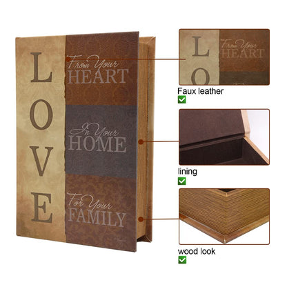 PACOLO Decorative Book Boxes, Faux Wood with Magnetic cover Storage for Hidden Jewelry, Money, and Cash (Love)