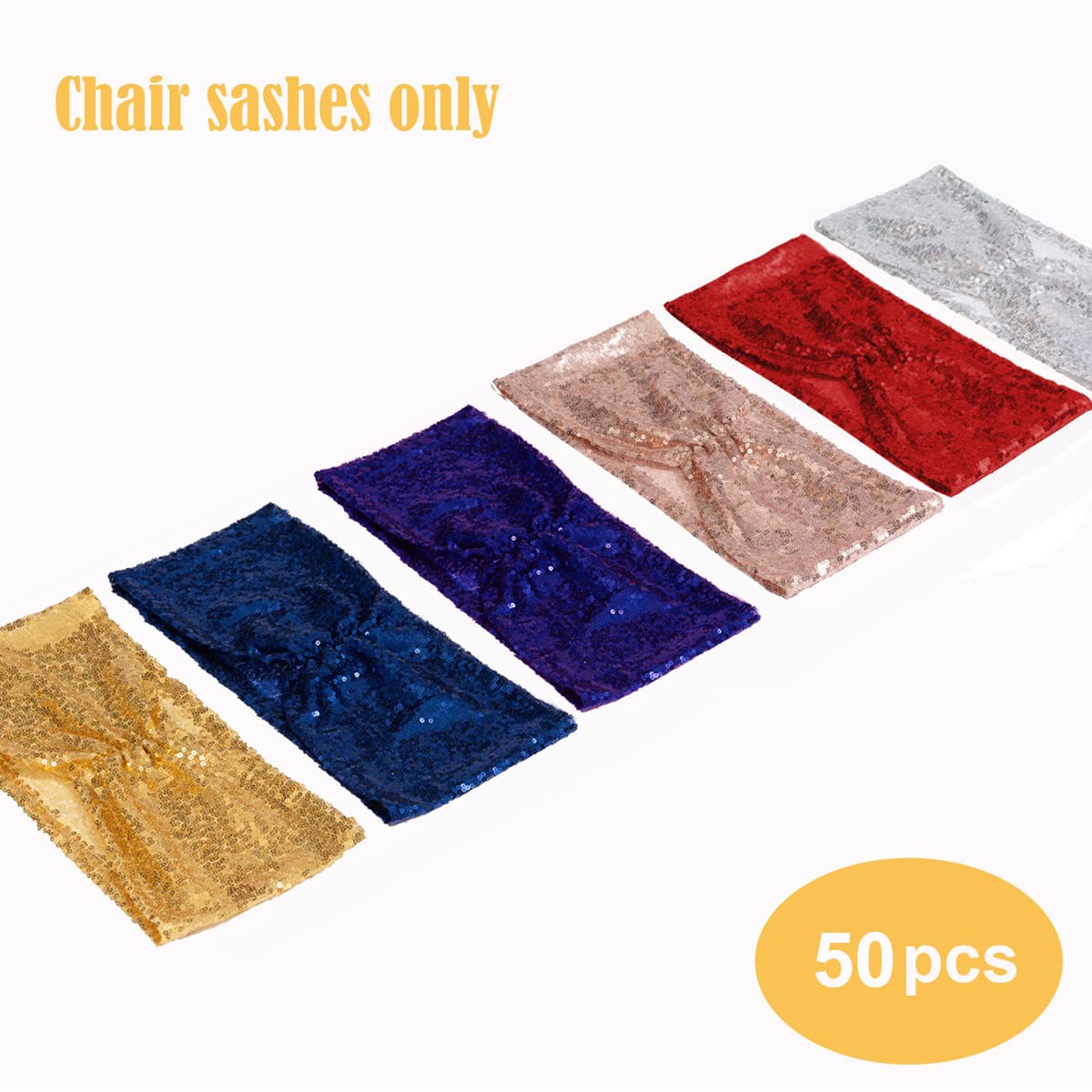 Eternal Beauty Pack of 50 Purple Chair Sashes Band Bows Sequin Chair Sashes for Wedding Cover Decorations