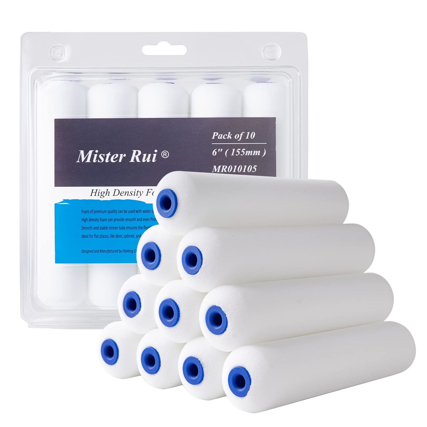 Mister Rui 10 Pack 4 Inch High Density Foam Paint Roller Covers - Small Mini Rollers for Painting Walls, Cabinets, Cupboards, Doors