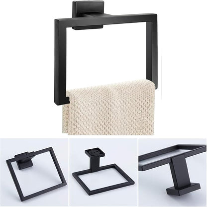 JOPOFI 2-Piece Towel Ring - Thicken Stainless Steel Towel Holder, Towel Racks for Bathroom, Square Modern Design Hand Towel Holder, Contemporary Hand Towel Bar - Matte Black