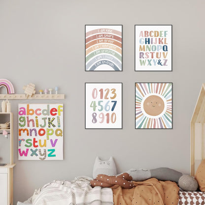 PLKMN Boho Classroom Decor Set of 4, Calming Corner Posters for Playroom, Nursery, Classroom Counseling, 8x10 Inch, Unframed