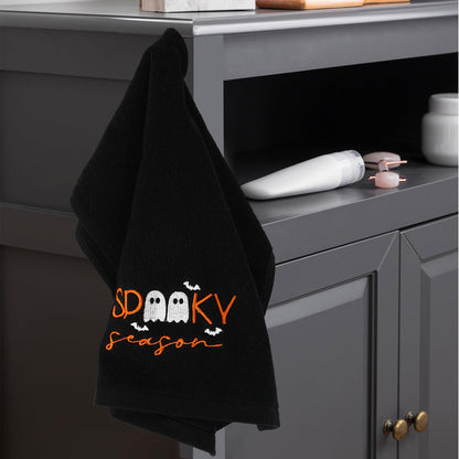 JarThenaAMCS 2Pcs Halloween Hand Towels Spooky Season Ghost Embroidered Cotton Bathroom Towel Soft Absorbent Decorative Dish Towels for Holiday Drying Cleaning Cooking