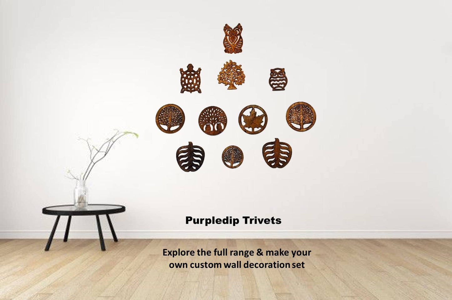Purpledip Wooden Trivet 'Halloween Pumpkin': Coaster Hot Pad Mat Wall Hanging Wall Panel Decor (11989)