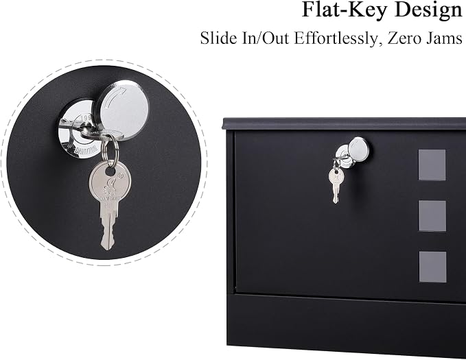 Locking Mailbox Wall Mount for Outside– Jssmst Mailboxes with Key Lock for Front Door Fence, Large Capacity Letter Box, 14.3 x 4.1 x 11.8 Inch, Black, SM-HPB911BN