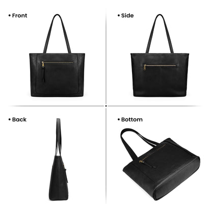 befen Genuine Leather Tote Bag for Women Work, Large Tote Bag with Zipper Real Leather Purse with 15.6" Compartment Womens Designer Shoulder And Handbags For Travel Everyday, Black