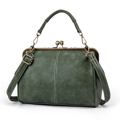 EDIWER Handbag for Women Leather Shoulder Bag Kiss Lock Top Handle Satchel Purse Vintage Crossbody Bag Evening Clutch Purses