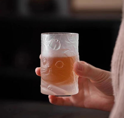 TUCHACA Cat Tea Cups (Set of 3) - 100ml Mini Glass Tumblers for Water, Juice, Tea, Espresso, Whiskey & Other Beverages - Unique Cat Cup Gift