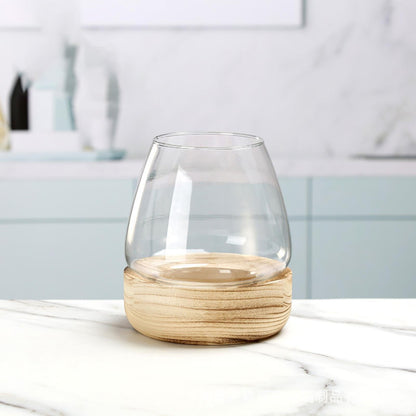 Hydroponic Plant Vase - durablee Transparent Glass Fish Bowl with Wooden Stand, Wide Mouth Terrarium Vase | Comfortable Hydroponic Plant Terrarium, Clear Hydroponic Planter for Home Decoration