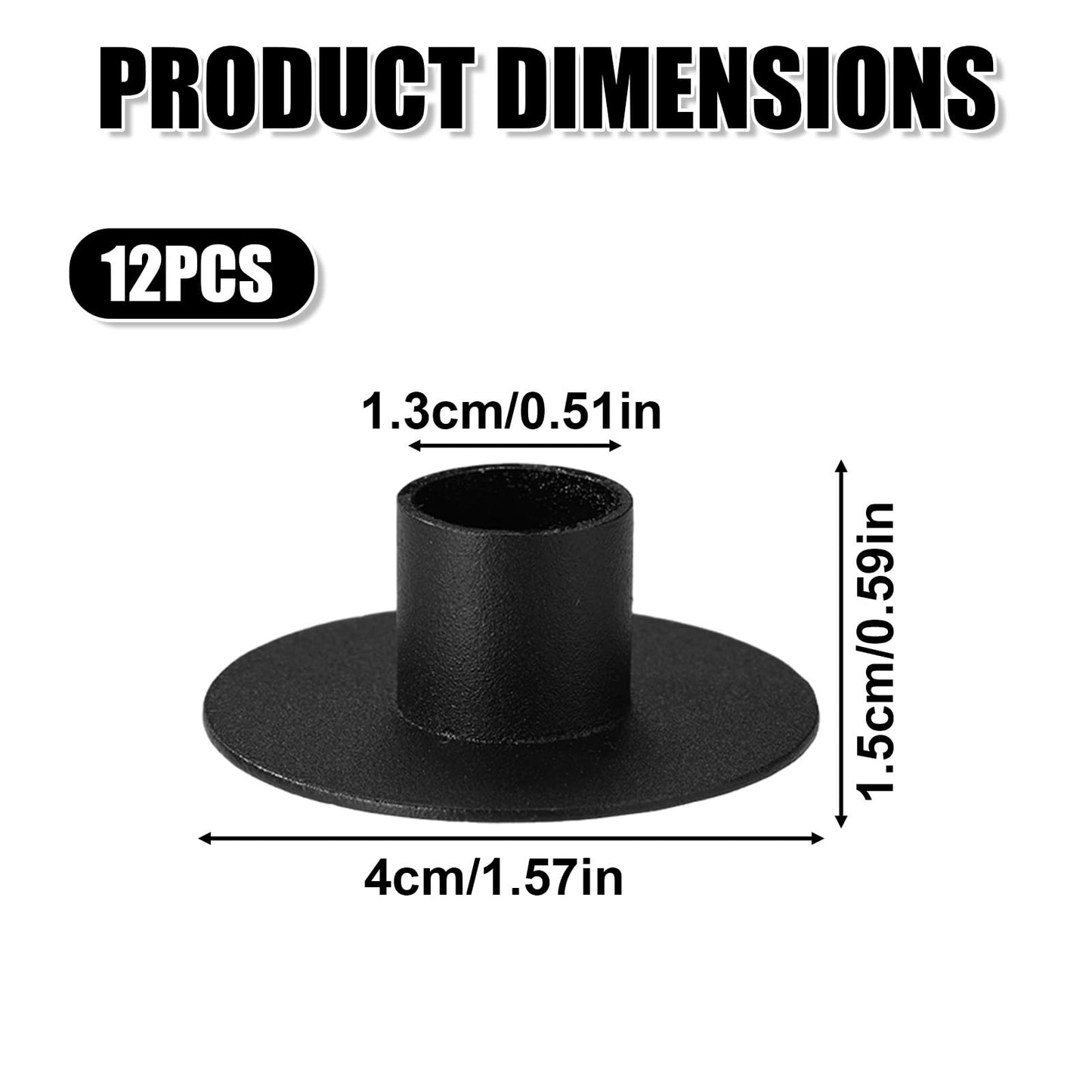 12pcs Iron Mini Taper Candle Holders for 1/2 Inch Candles, Small Metal Tapered Candlestick Stand Accessories for Chime Spell Church Altar Ritual Wedding Party Centerpiece Home Decor & Gift (Black)