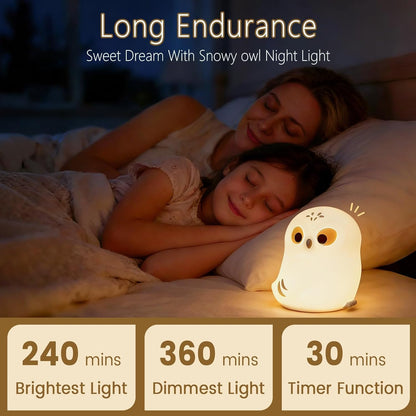 Cute White Owl Night Light for Kids, Squishy Lamp Owl Gifts, Rechargeable Dimmable LED Bird Nightlight, Nursery College Dorm Décor, Funny Foldable Box to Display House, Safe Silicone Baby Toy