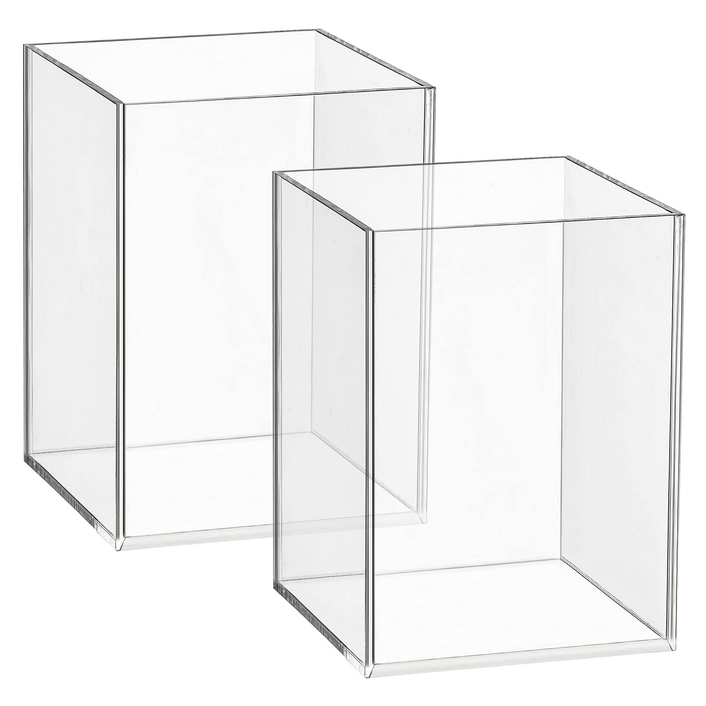 Mototo 2 Pieces Clear Acrylic Pen Holder & Pencil Cup Clear Makeup Bush Holder Acrylic Desktop Stationery Organizer for Office School Home Desk Accessories - 2 Pack, Square