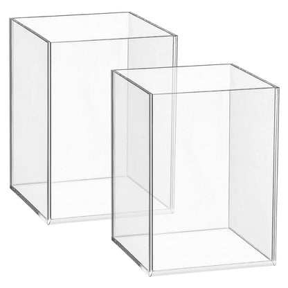 Mototo 2 Pieces Clear Acrylic Pen Holder & Pencil Cup Clear Makeup Bush Holder Acrylic Desktop Stationery Organizer for Office School Home Desk Accessories - 2 Pack, Square