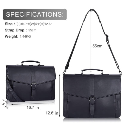 ESTARER Men's Leather Briefcase 15.6 Inch Laptop Computer Bag for Office/Business/Travel, Large Satchel Professional Pu Leather Messenger Shoulder Bag, Black