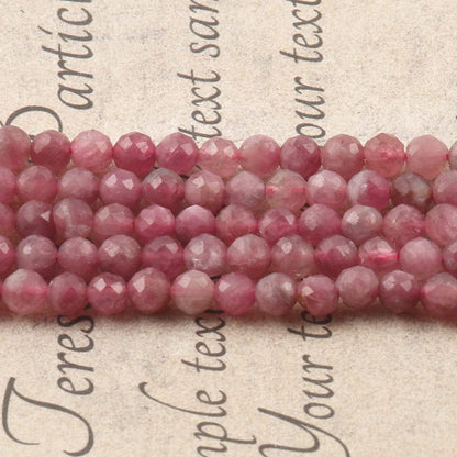 Song Xi 90pcs 4mm Natural Pink Tourmaline Gemstone Beads Faceted Round Loose Stone Beads for Jewelry Making (1 Strand)