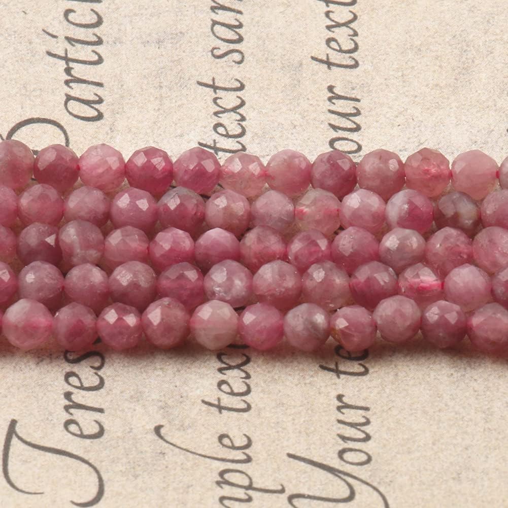 Song Xi 180pcs 2mm Natural Pink Tourmaline Gemstone Beads Faceted Round Loose Stone Beads for Jewelry Making (1 Strand)