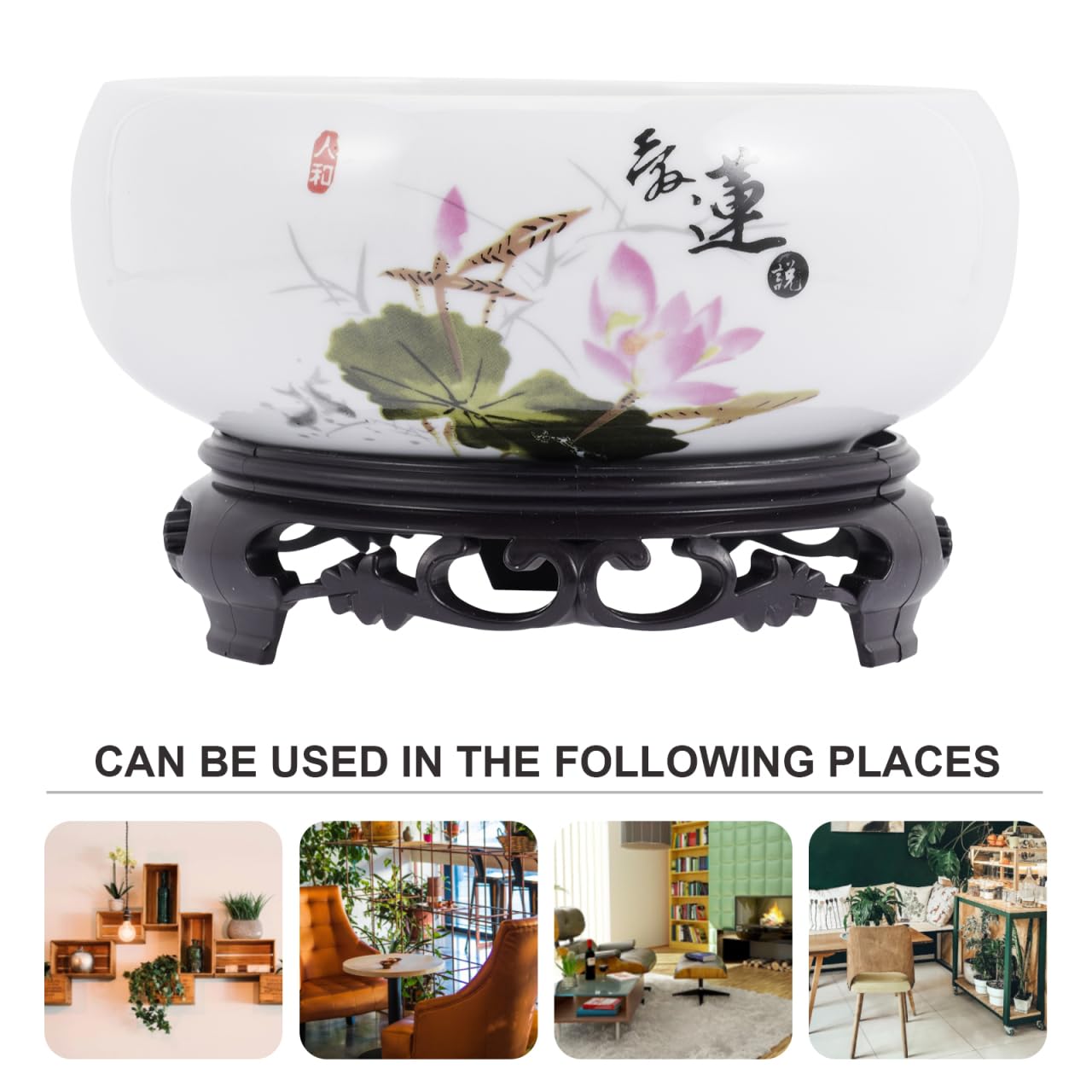 Kisangel Blue and White Porcelain Hydroponic Bonsai Pot with Base 6.69 Inch Non-Hole Indoor Planter for Lotus Flower Water Lilies Home Garden Decoration