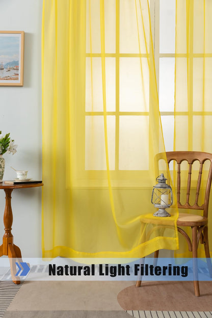WPM Yellow Sheer Curtains 58" Wide x 63" Long 2 Panels Livingroom Window Treatment Rod Pocket Sheer Voile for Bedroom, Kitchen, Children Room Fully Stitched and Hemmed