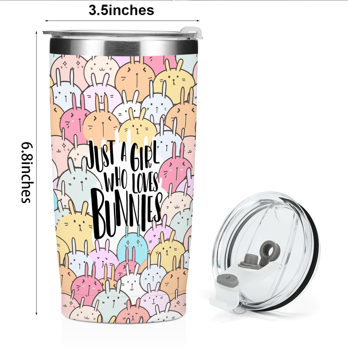 Funny Bunny Tumbler,Bunny Stuff 20 oz Stainless Steel Coffee Mug，Travel Cup，Insulated Cup with Lid for Car, Perfect Gifts for Girl Bunnies Lover Niece Friend Coworker Christmas Birthday