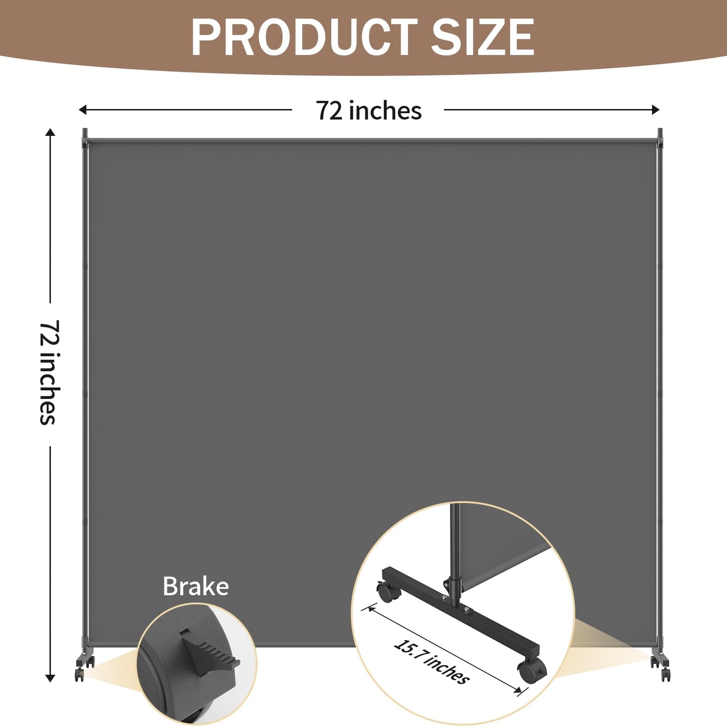 VAMFUTRE Single Panel Room Divider/Privacy Screen with Caster Wheels and Brakes - Stylish and Versatile Partition for Home,Office,School and Restauran (Gray, 6FT*6FT)